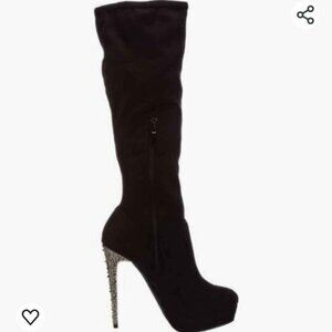 Blink Suede Knee-High Studded Stiletto Boots - Women's US 9.5